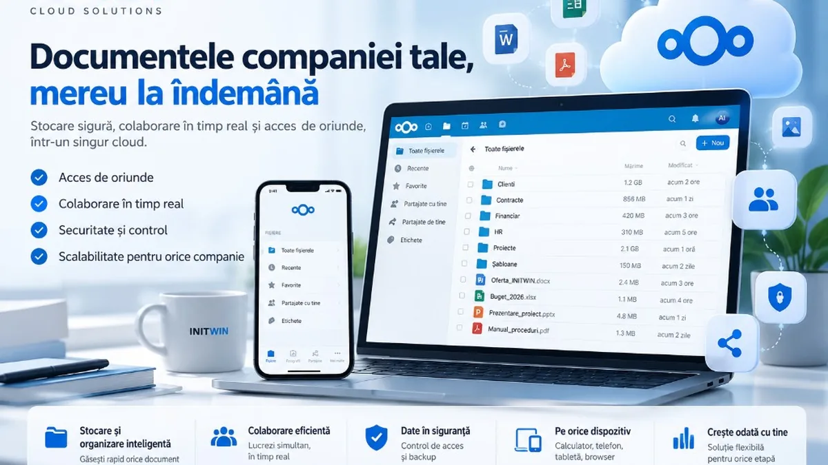 Ilustrație pentru articolul „Avantajele cloud pentru o firmă: de ce tot mai multe companii își mută activitatea în cloud”