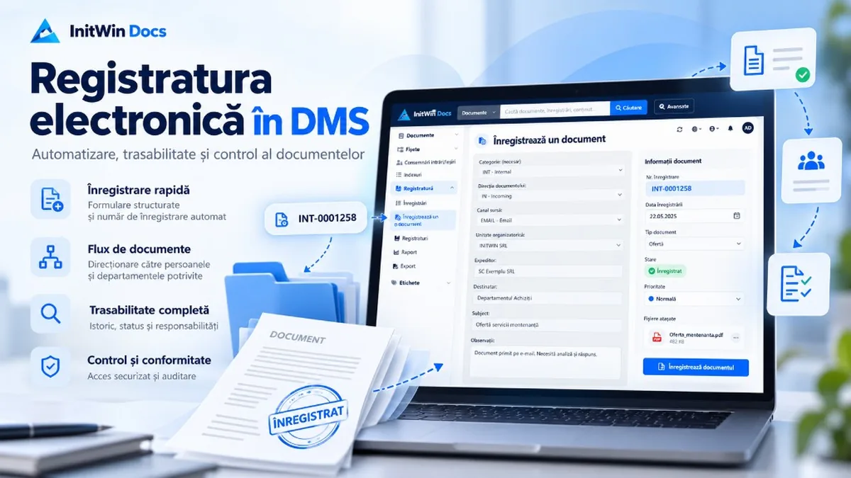 Ilustrație pentru articolul „Registratura electronică în DMS: de la simpla arhivare la controlul complet al documentelor”