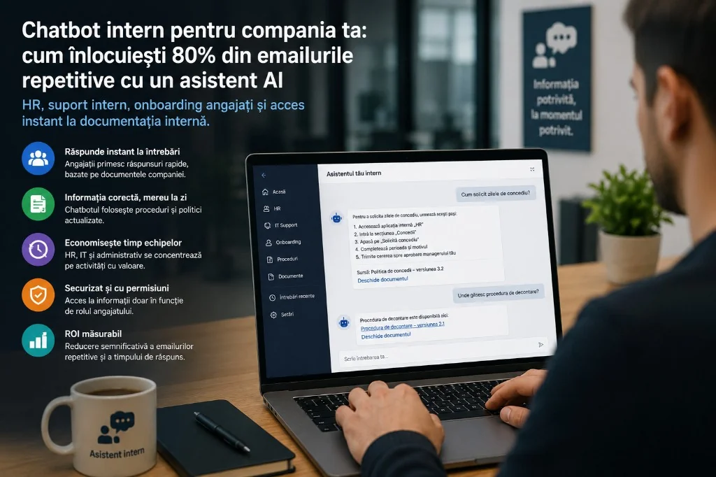 Chatbot intern pentru compania ta: cum înlocuiești 80% din emailurile repetitive cu un asistent AI