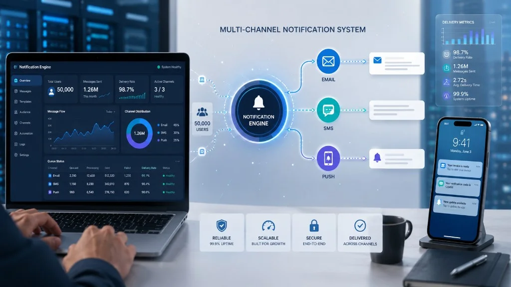 Cum am construit un sistem de notificări multi-canal pentru o platformă cu 50.000 utilizatori