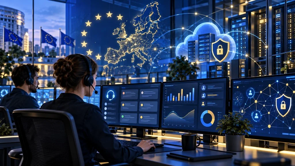 Ilustrație pentru articolul „Suveranitatea digitală europeană: de ce aplicațiile Help Desk și Support Service trebuie să devină parte a independenței tehnologice”